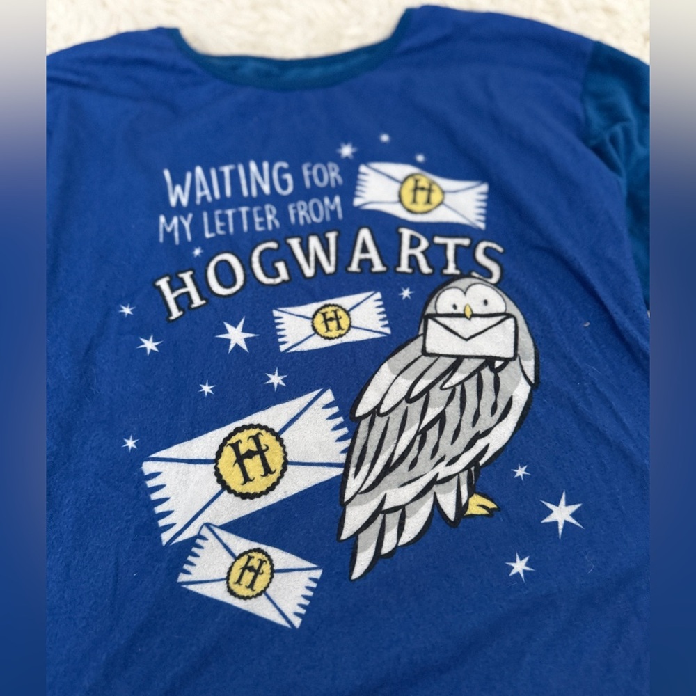 Harry Potter Blue Hogwarts Letter Long Sleeve Pajama Top Kids Size 10 - Picture 2 of 3
